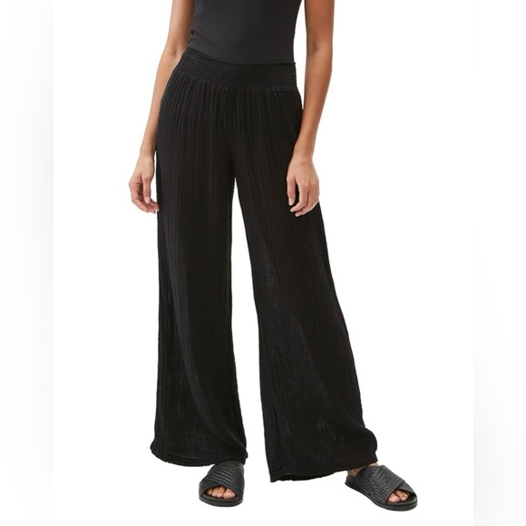 Michael Stars Susie Gauze Black smocked wide leg pants - Picture 1 of 4